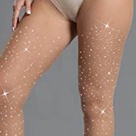 CHRLEISURE Women's Sparkle Rhinestone Fishnets Sexy Tights High Waist OS - Picture 11 of 12